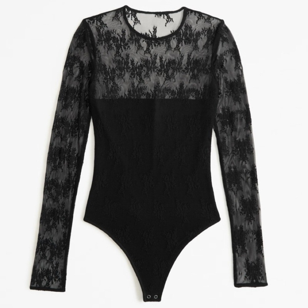 Abercrombie | NWT Lace‎ Tube Top Long Sleeve Snap Bodysuit in Black Size XS